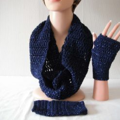 Navy/Sparkle Infinity Scarf & Wrist Warmers