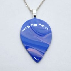 Swirly teardrop pendant in bright sky-blue and pale pink