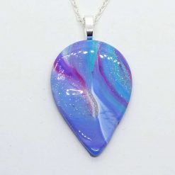 Swirly teardrop pendant in teal, sky blue and pink 3 Swirly teardrop pendant in teal, sky blue and pink 3