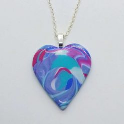 Swirly heart pendant in teal, sky blue and pink
