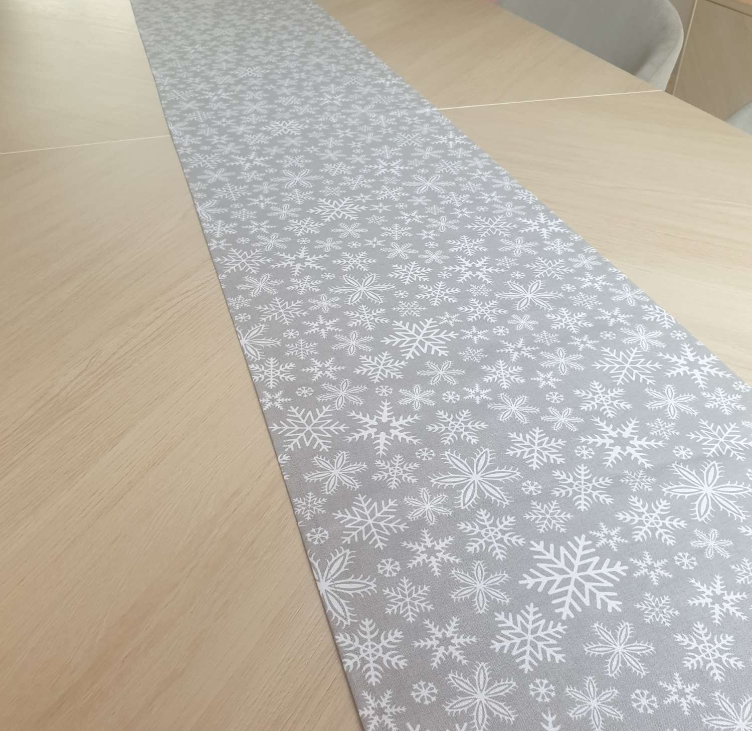 Sarah Christmas Table Runner, Christmas Bunting, Grey Snowflake Table Runner, Christmas Table Decoration 2