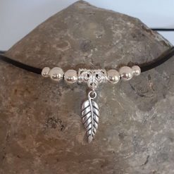 Black Leather Choker, Silver Leaf Choker 1