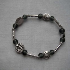 Smokey Green & Antique Silver Plated Bead Bracelet
