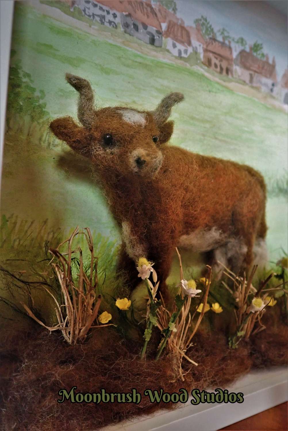 Needle Felt Cow , Cow Diorama, Cow Art, Miniature Scene, Watercolour painting, Needle Felted Animal, Wool Sculpture, Fibre Art, Sculpture, Gift, Livestock , Cattle, Bull Needle Felt Cow , Cow Diorama, Cow Art, Miniature Scene, Watercolour painting, Needle Felted Animal, Wool Sculpture, Fibre Art, Sculpture, Gift, Livestock , Cattle, Bull