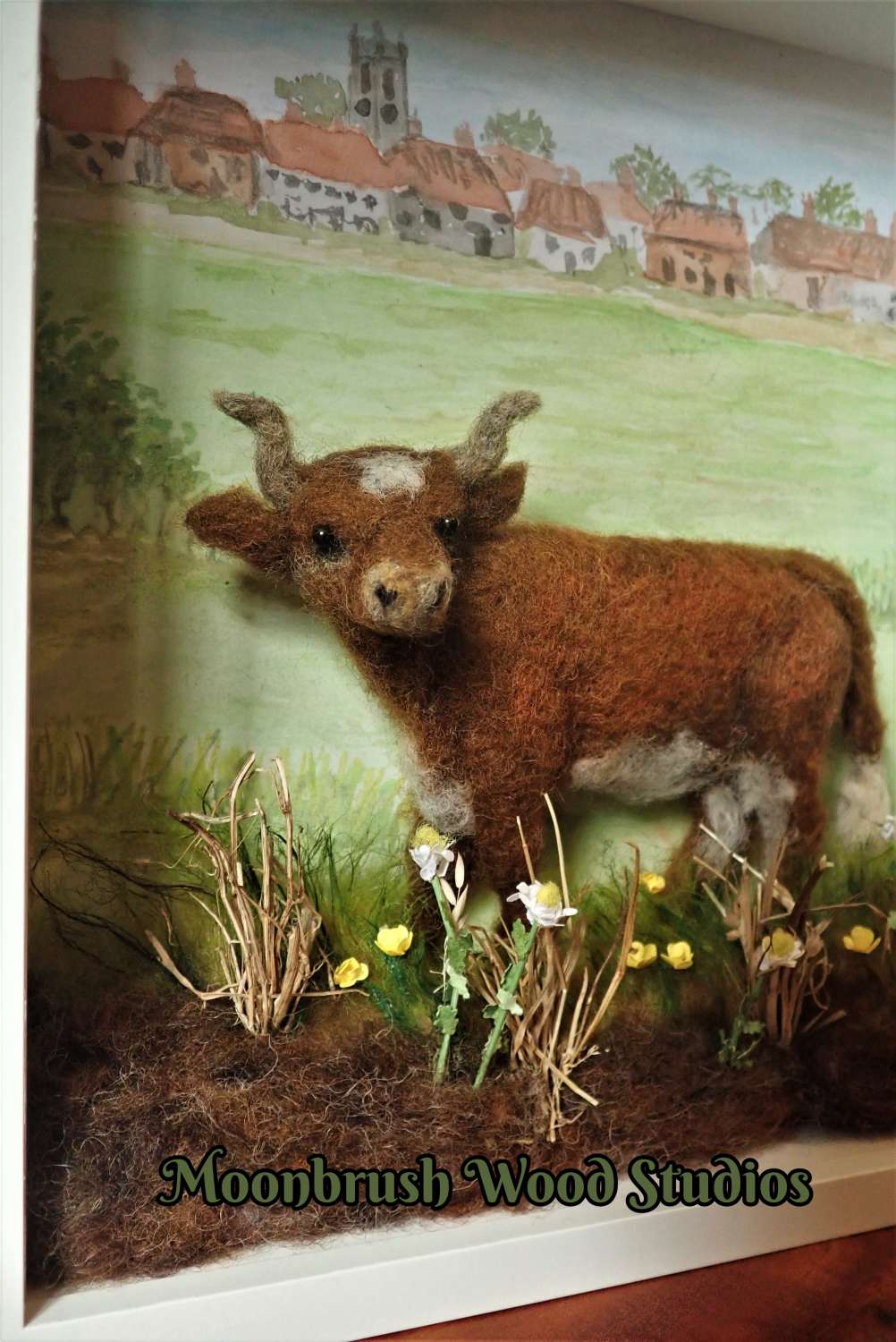 Needle Felt Cow , Cow Diorama, Cow Art, Miniature Scene, Watercolour painting, Needle Felted Animal, Wool Sculpture, Fibre Art, Sculpture, Gift, Livestock , Cattle, Bull Needle Felt Cow , Cow Diorama, Cow Art, Miniature Scene, Watercolour painting, Needle Felted Animal, Wool Sculpture, Fibre Art, Sculpture, Gift, Livestock , Cattle, Bull