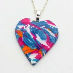 Heart pendant in turquoise, pink and orange 1