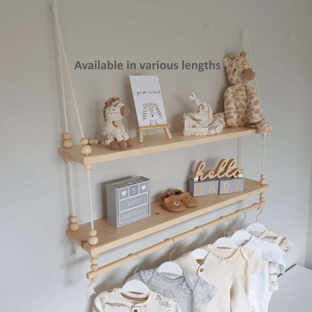 Nursery Shelf with Clothes Rail, Two Tier Shelf with Clothes Rail, Two