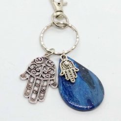 handmade blue teardrop keychain with hamsa hand charm 4 handmade blue teardrop keychain with hamsa hand charm 4