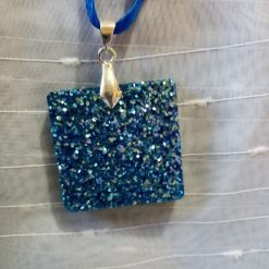 Teal blue square glitter resin pendant