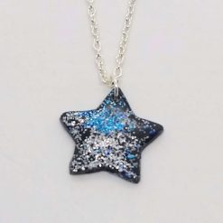 Sparkly night sky 2. Handmade delicate black polymer clay star pendant with Sparkle
