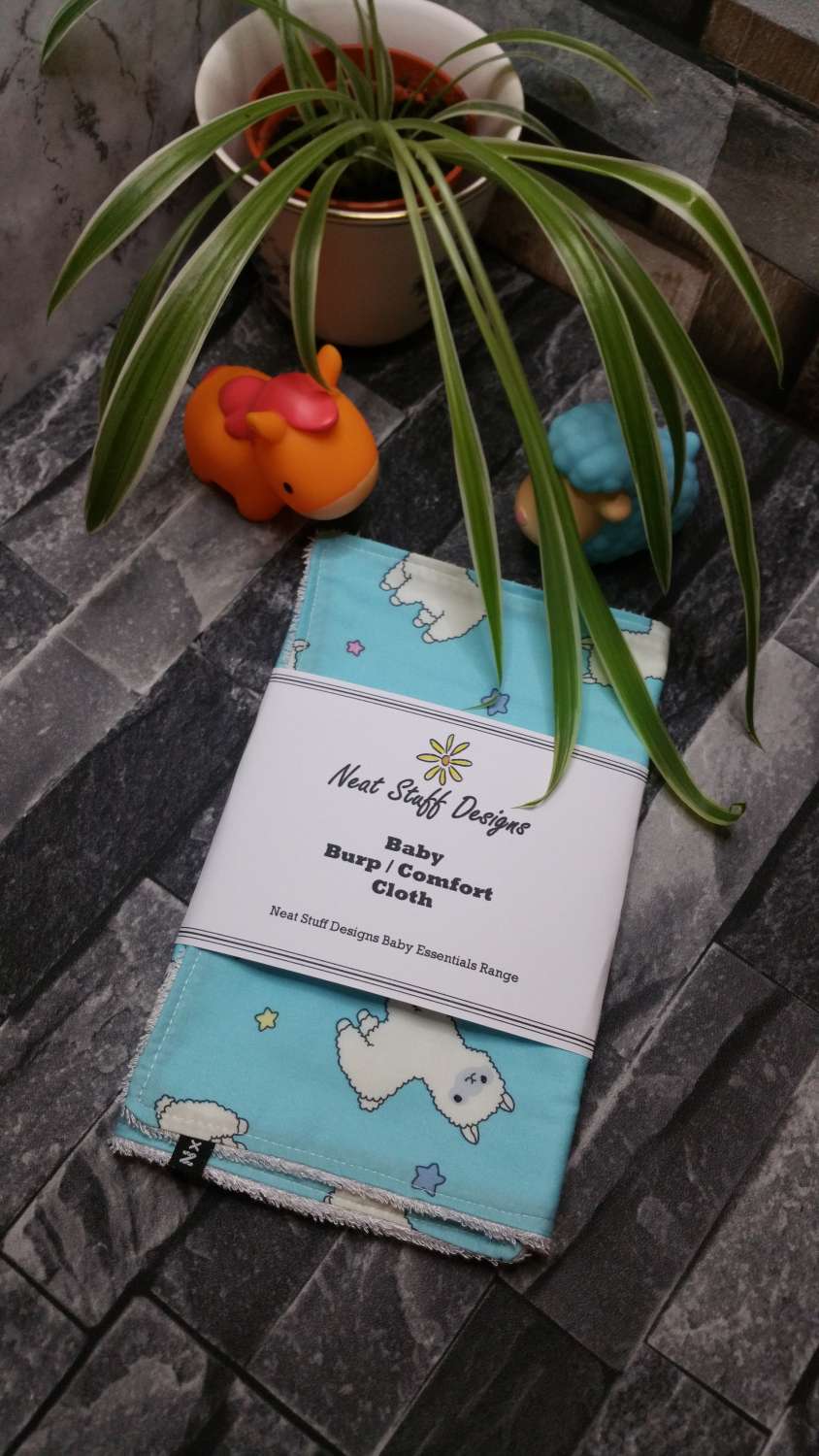 Burp/Comfort Cloths - Single - Llamas on blue with white towelling - Baby Essentials Range Burp/Comfort Cloths - Single - Llamas on blue with white towelling - Baby Essentials Range