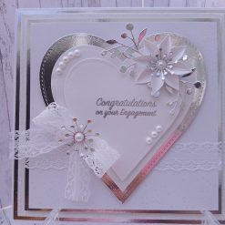 Luxury Handmade Engagement card - White, silver, lace & pearls - Congratulations on your engagement