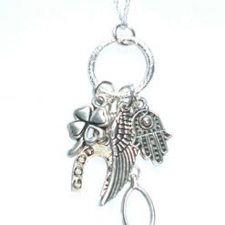 GOOD LUCK & BEST WISHES - 18" necklace with hamsa hand, 4leaf clover & wishbone