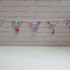 Floral Bunting 100% cotton, Flower Bunting, Floral Garland, Garden Bunting, Bright Bunting, Party Bunting, Fabric Bunting, 10 flags 2.5m 3