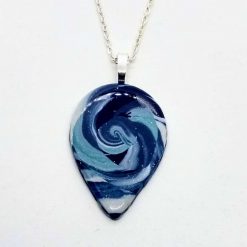 Moody blue. Swirly teardrop pendant in moody shades of blue
