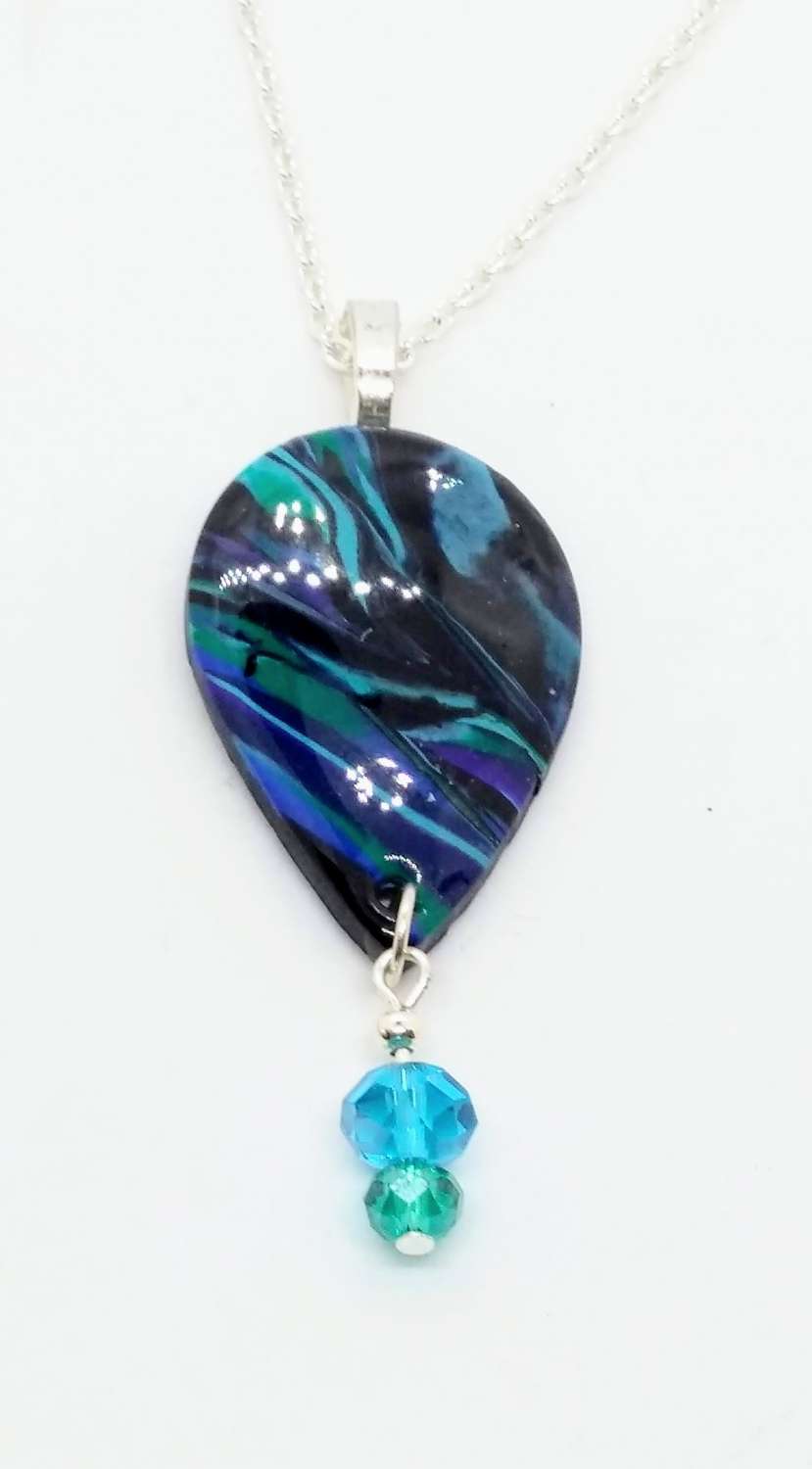 teardrop pendant in beautiful peacock colours with a bead drop teardrop pendant in beautiful peacock colours with a bead drop