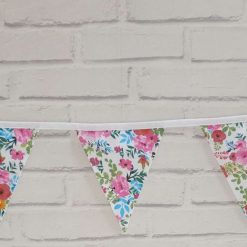 Floral Bunting 100% cotton, Flower Bunting, Floral Garland, Garden Bunting, Bright Bunting, Party Bunting, Fabric Bunting, 10 flags 2.5m 5