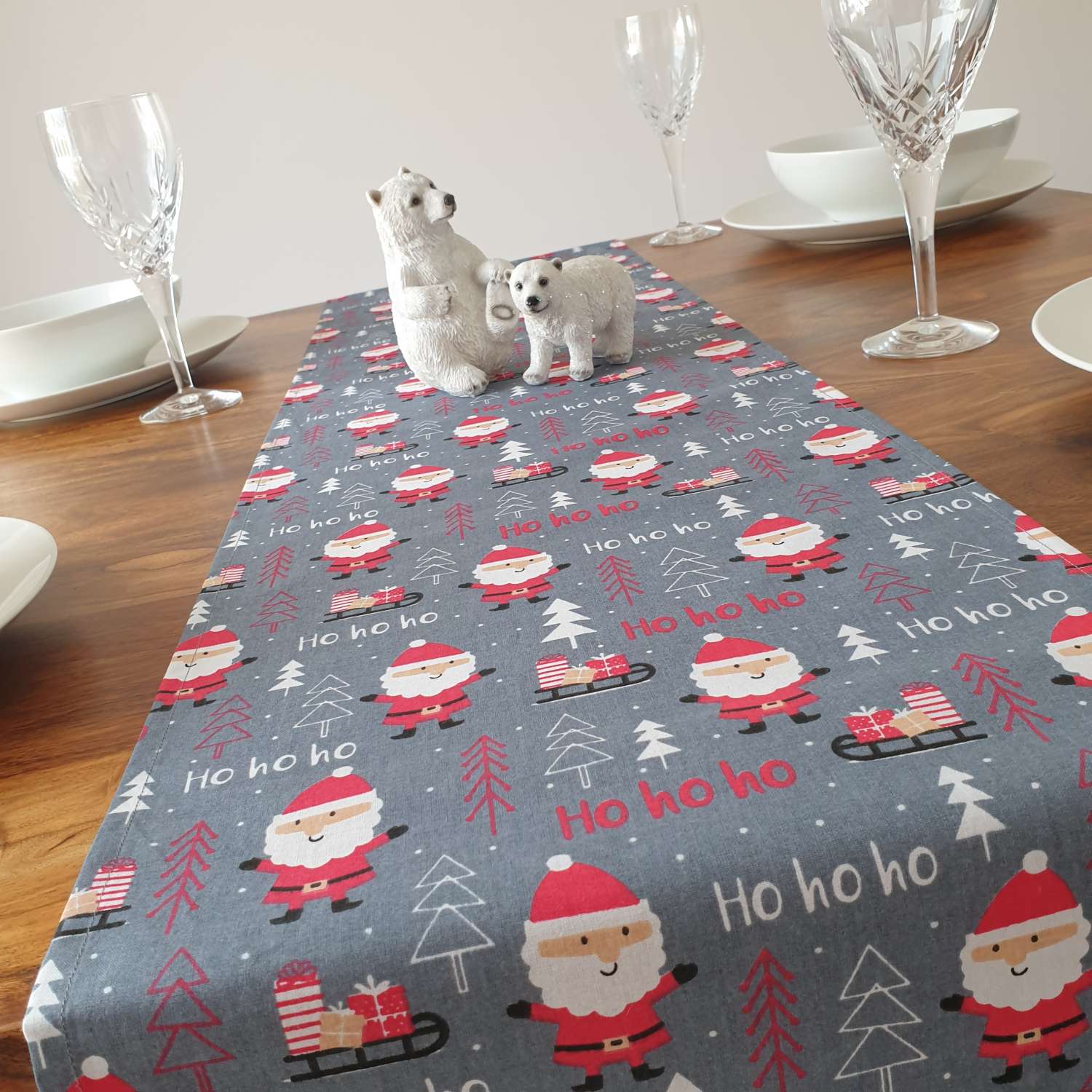 6. TR0009 Dark Grey Santa Christmas Table Runner, Santa Table Runner, Santa Decoration, Christmas Decorations, Christmas Table Decor, Grey Xmas Table Runner, Festive 8