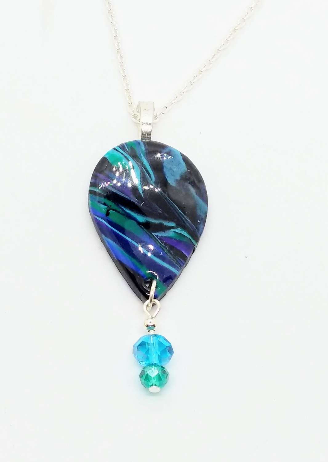 teardrop pendant in beautiful peacock colours with a bead drop teardrop pendant in beautiful peacock colours with a bead drop