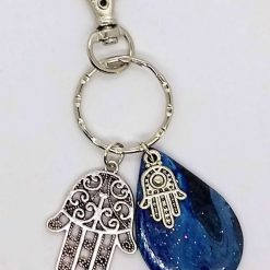 handmade blue teardrop keychain with hamsa hand charm 1 handmade blue teardrop keychain with hamsa hand charm 1