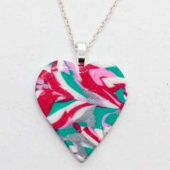 Heart pendant in pink, green, white and silver