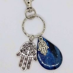 handmade blue teardrop keychain with hamsa hand charm 2 handmade blue teardrop keychain with hamsa hand charm 2