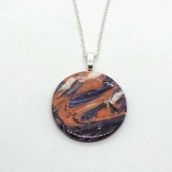 handmade polymer clay round pendant in purple, orange and white 2 handmade polymer clay round pendant in purple, orange and white 2