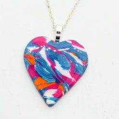 Heart pendant in turquoise, pink and orange