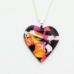 Heart pendant in black, pink, orange and yellow