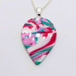 Teardrop pendant in pink, green, white and silver