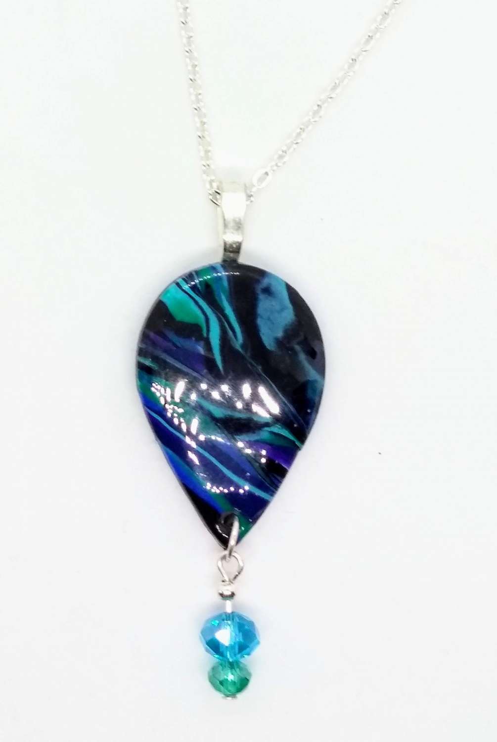 teardrop pendant in beautiful peacock colours with a bead drop teardrop pendant in beautiful peacock colours with a bead drop