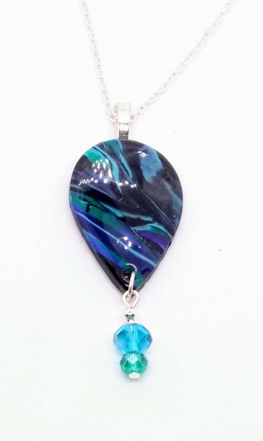 teardrop pendant in beautiful peacock colours with a bead drop teardrop pendant in beautiful peacock colours with a bead drop
