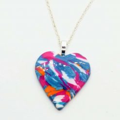 Heart pendant in turquoise, pink and orange 3