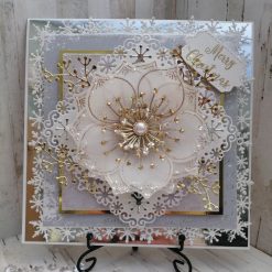 Luxury Handmade Christmas Card - Gold & Silver - Grande Christmas Rose in vellum - Merry Christmas