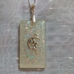 Fairy on the moon white glitter pendant