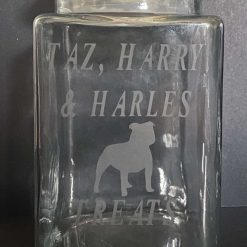 Etched Personalised Etched Glass Treat Push Top Jar - dogs Children Grandparents - Biscuit Jar - Sweet Jar 3