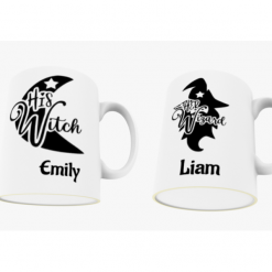 SPOOKY Pair of His & Hers, Couples, Him & Him, Her & Her, Halloween personalised Mugs Witch & Wizard - Also Available Individually
