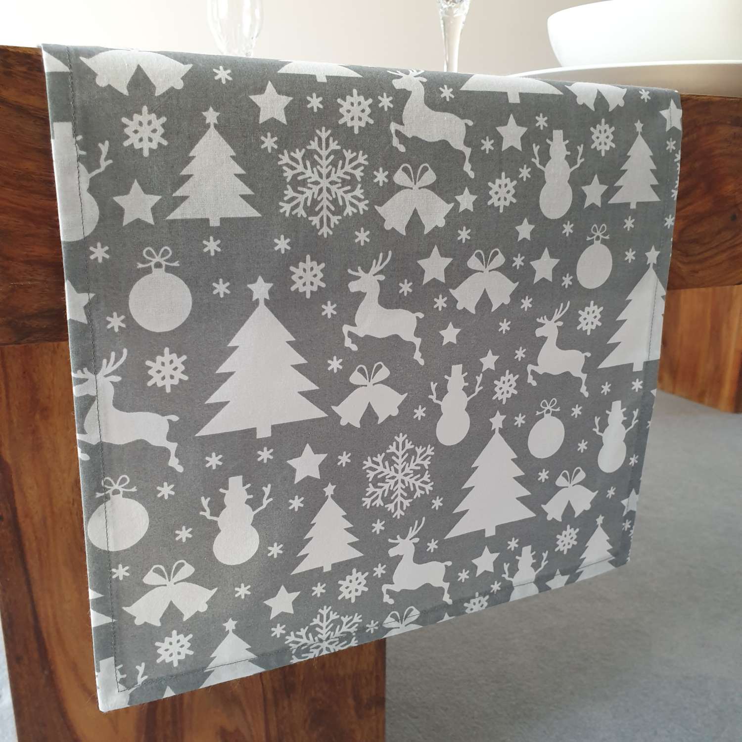 Christmas Table Runner, Christmas Tree, Snowman, Reindeer, Baubles, Snowflakes, Scandi Table Runner, Grey and White Christmas Table Decor, Christmas Table Decor, Festive Table Runner Christmas Table Runner, Christmas Tree, Snowman, Reindeer, Baubles, Snowflakes, Scandi Table Runner, Grey and White Christmas Table Decor, Christmas Table Decor, Festive Table Runner