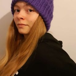 Handmade knitted purple hat