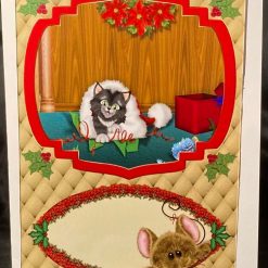 Cute cat and mouse home at Christmas card 2