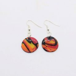 Flames. Round earrings in black, red, orange and yellow