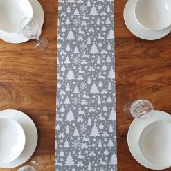 Christmas Table Runner, Christmas Tree, Snowman, Reindeer, Baubles, Snowflakes, Scandi Table Runner, Grey and White Christmas Table Decor, Christmas Table Decor, Festive Table Runner 3