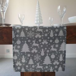 Christmas Table Runner, Christmas Tree, Snowman, Reindeer, Baubles, Snowflakes, Scandi Table Runner, Grey and White Christmas Table Decor, Christmas Table Decor, Festive Table Runner 4