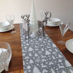 Christmas Table Runner, Christmas Tree, Snowman, Reindeer, Baubles, Snowflakes, Scandi Table Runner, Grey and White Christmas Table Decor, Christmas Table Decor, Festive Table Runner 7