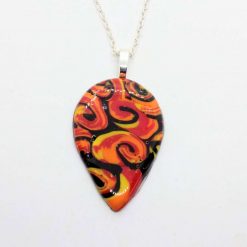 Flames 2. Teardrop pendant in black, red, orange and yellow swirls