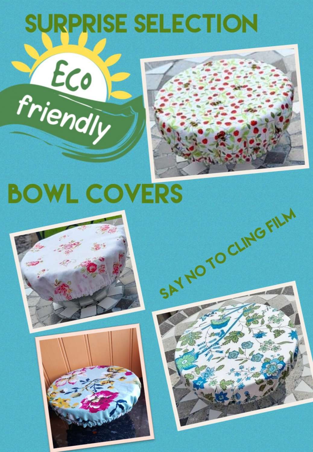 Bowl cover. Surprise selection 9". Reuseable eco friendly alternative to cling film MadeMe