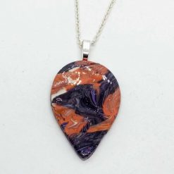 handmade polymer clay teardrop pendant in purple,  orange and white