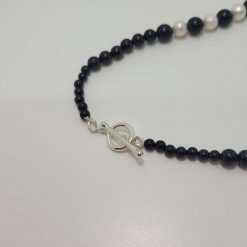 Black Agate and Pearl Art Deco Necklace & Earrings – Sterling Silver Set 2 Black Agate and Pearl Art Deco Necklace & Earrings – Sterling Silver Set 2