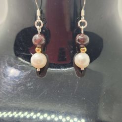 Freshwater cultured pearl and red garnet necklace and earrings 2 Freshwater cultured pearl and red garnet necklace and earrings 2