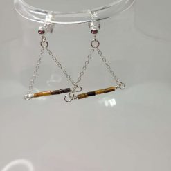 Tiger’s Eye Bar Necklace & Triangle Earrings – Sterling Silver Set 3 Tiger’s Eye Bar Necklace & Triangle Earrings – Sterling Silver Set 3